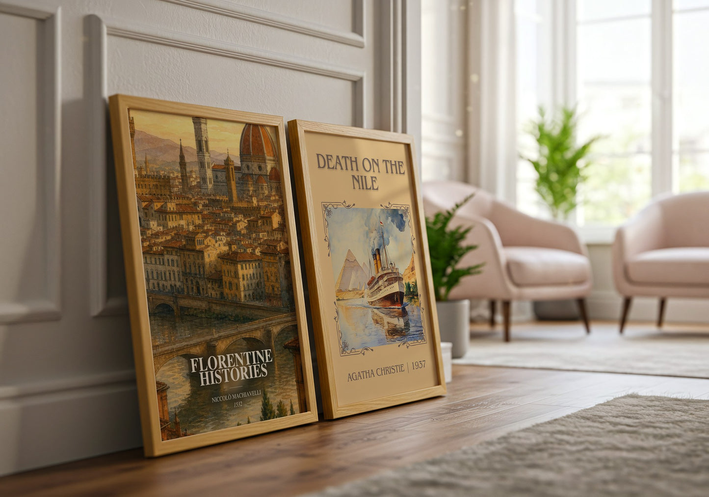 Florentine Histories watercolour print framed by window – literary home decor