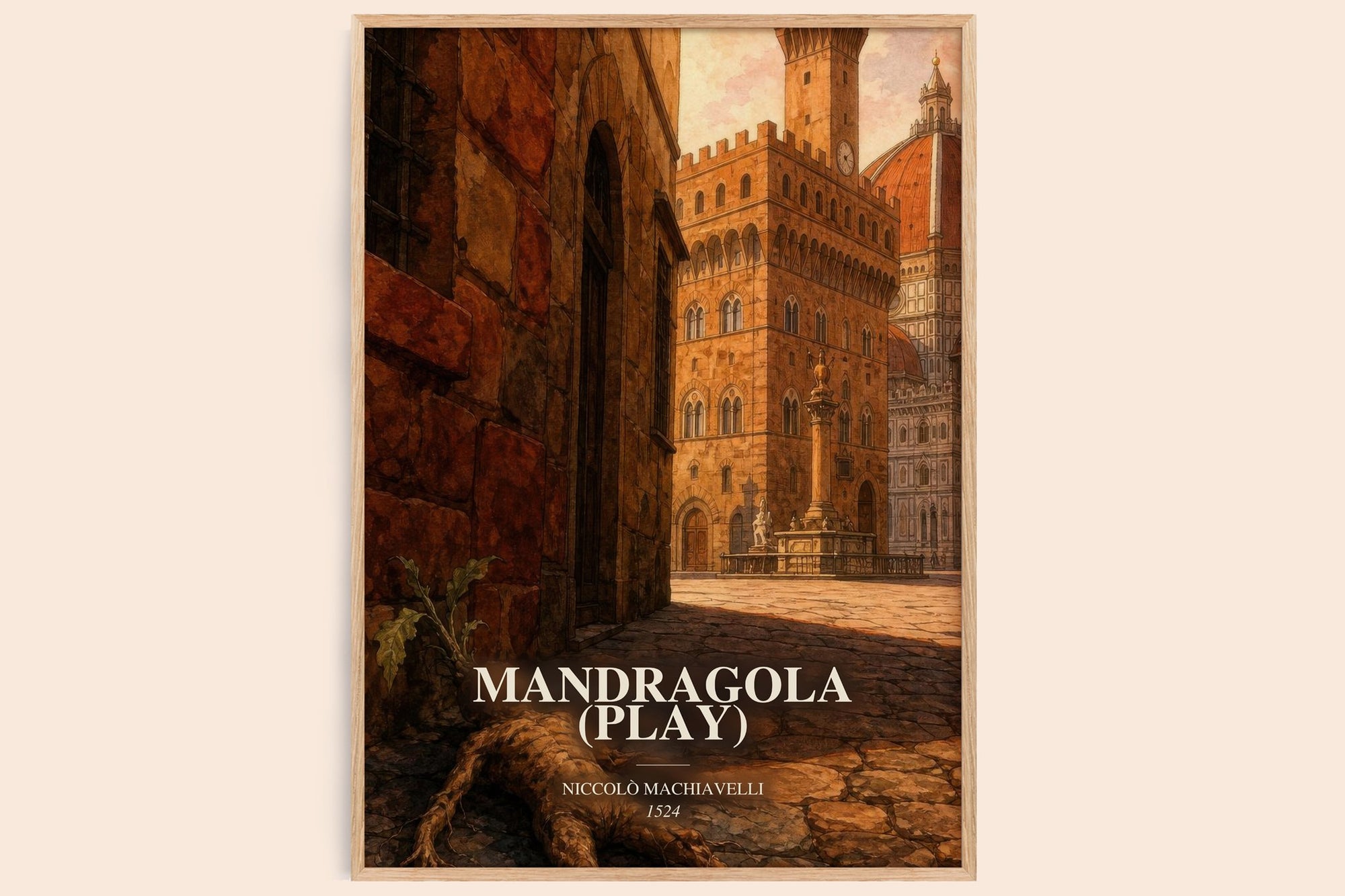Mandragola (Play) watercolour book poster by Niccolò Machiavelli – framed literary art print