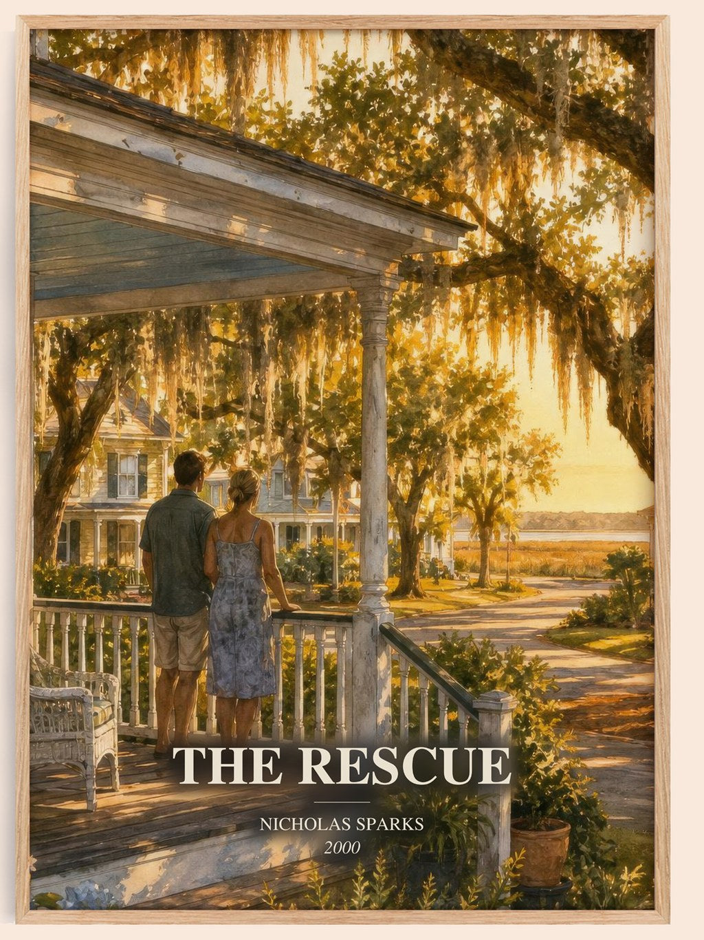 The Rescue watercolour book poster by Nicholas Sparks – framed literary art print