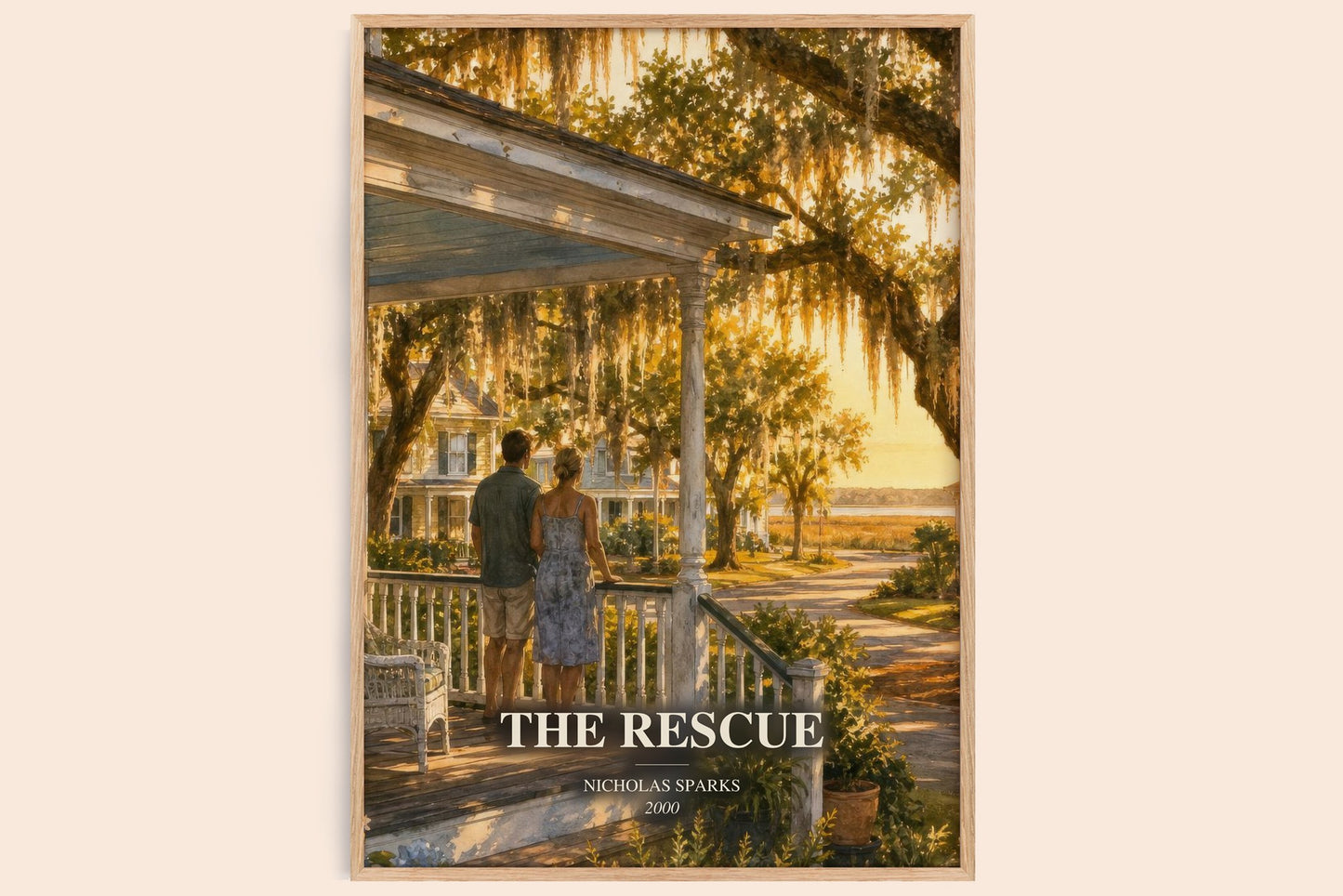 The Rescue watercolour book poster by Nicholas Sparks – framed literary art print