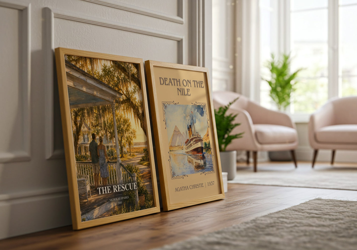 The Rescue watercolour print framed by window – literary home decor
