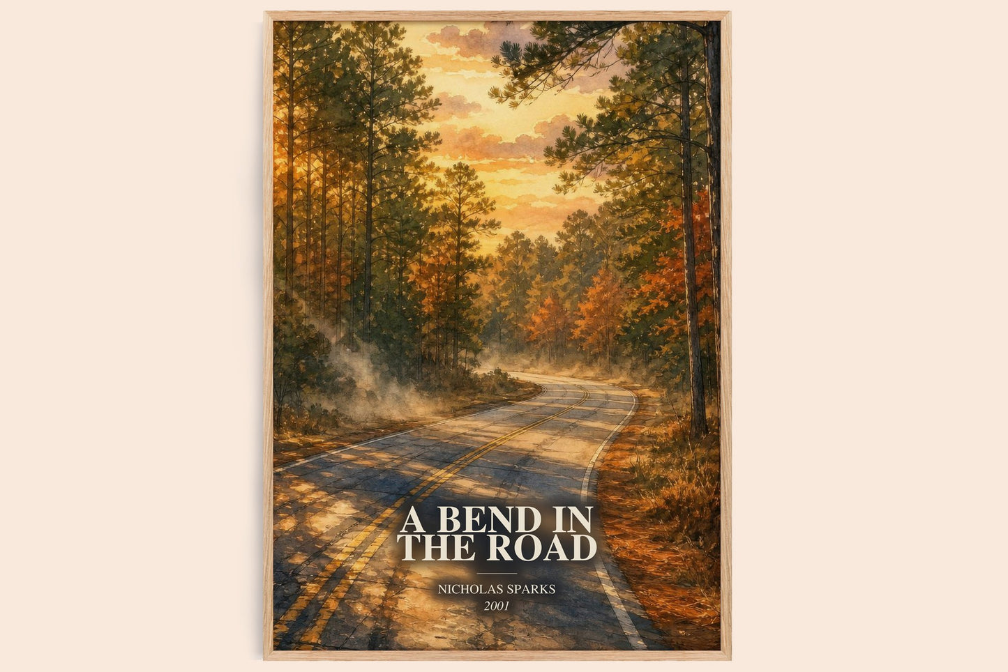 A Bend In The Road watercolour book poster by Nicholas Sparks – framed literary art print