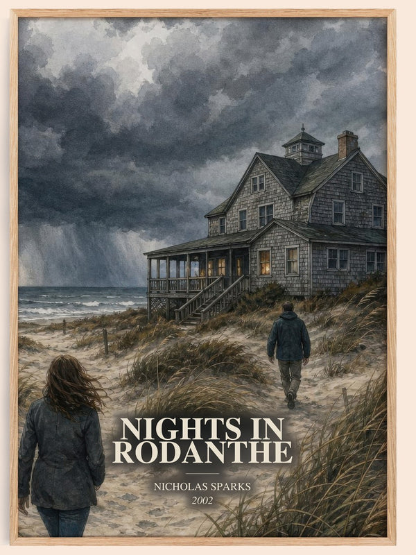 Nights In Rodanthe watercolour book poster by Nicholas Sparks – framed literary art print