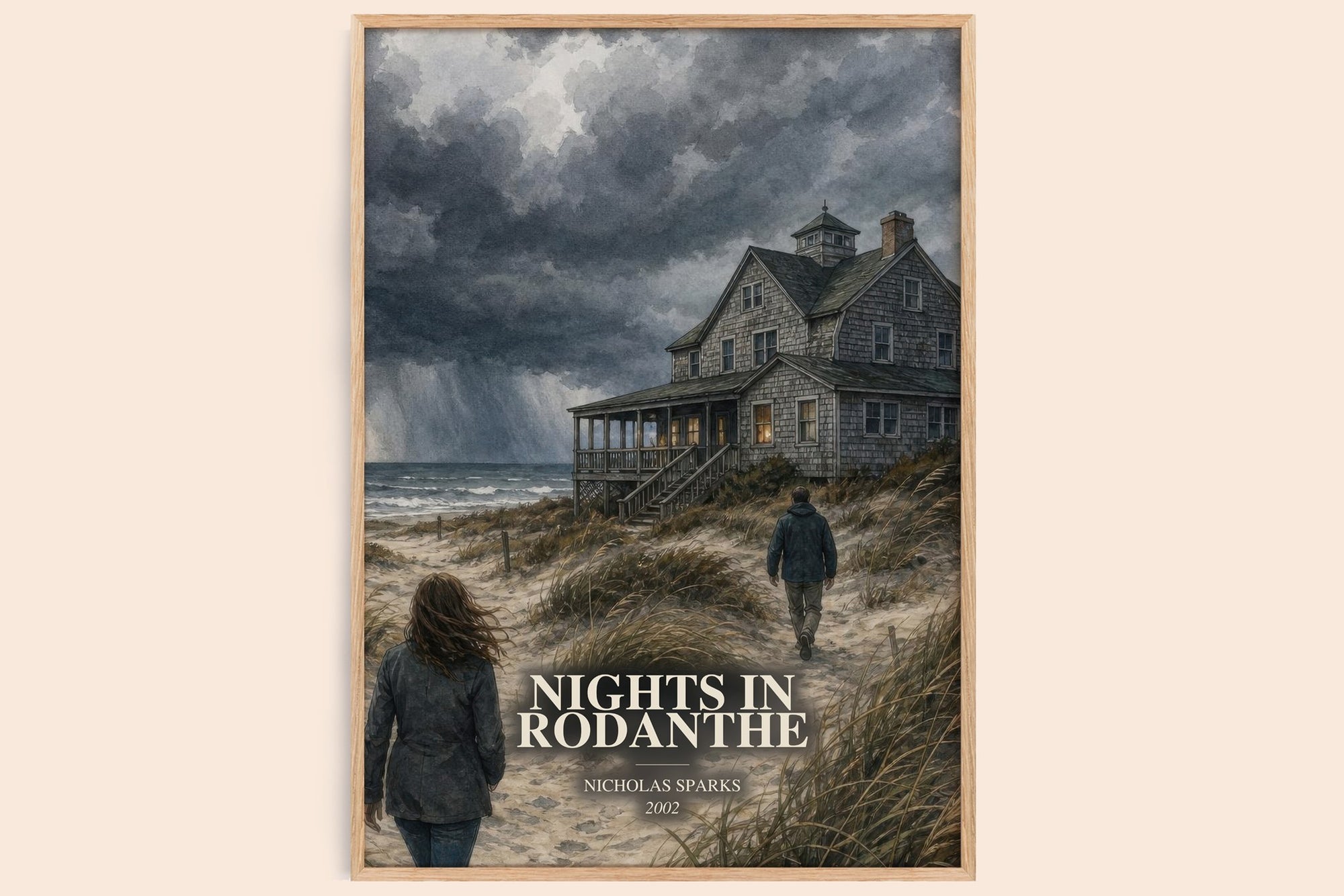 Nights In Rodanthe watercolour book poster by Nicholas Sparks – framed literary art print
