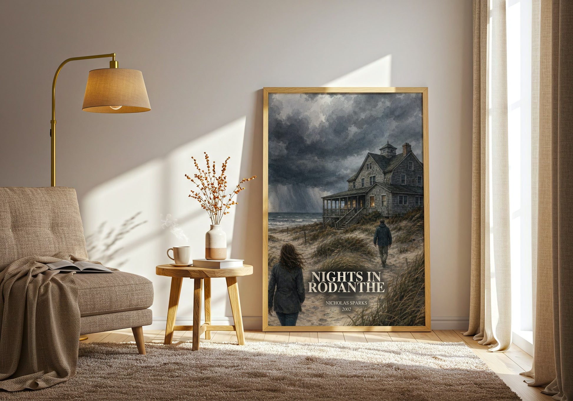 Nights In Rodanthe watercolour print in frame leaning in hallway – romance wall art