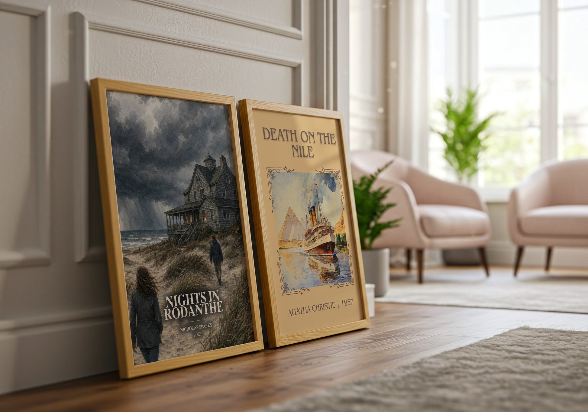 Nights In Rodanthe watercolour print framed by window – literary home decor