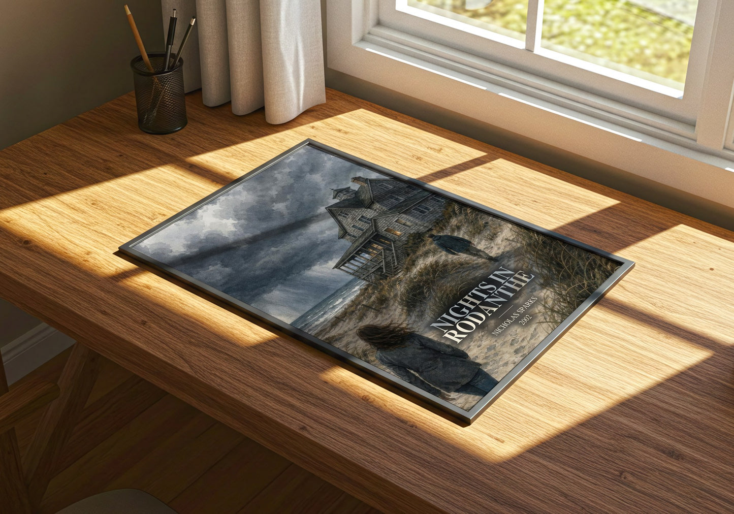 Nights In Rodanthe watercolour book poster framed on wall – romance wall art