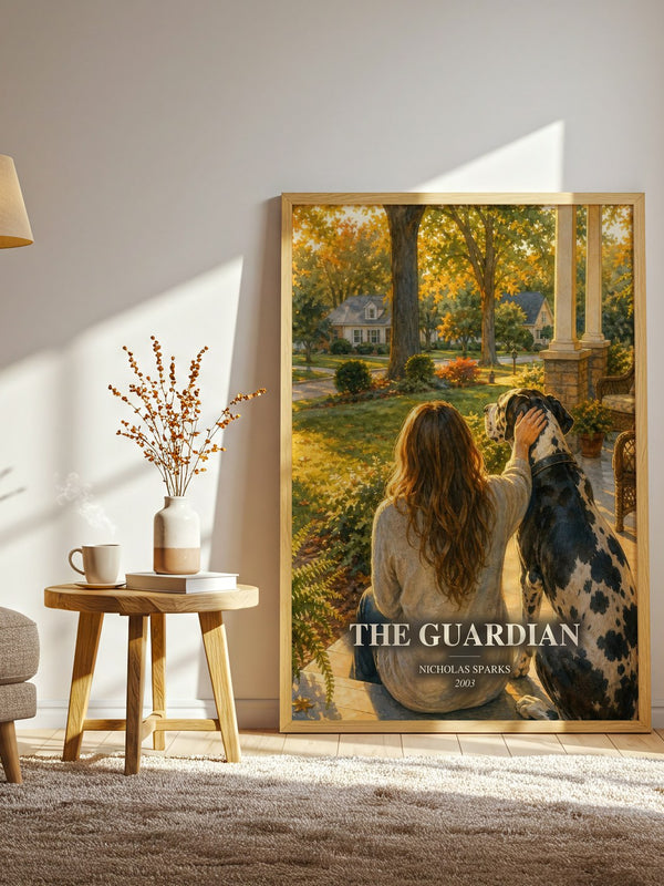 The Guardian watercolour print in frame leaning in hallway – romance wall art
