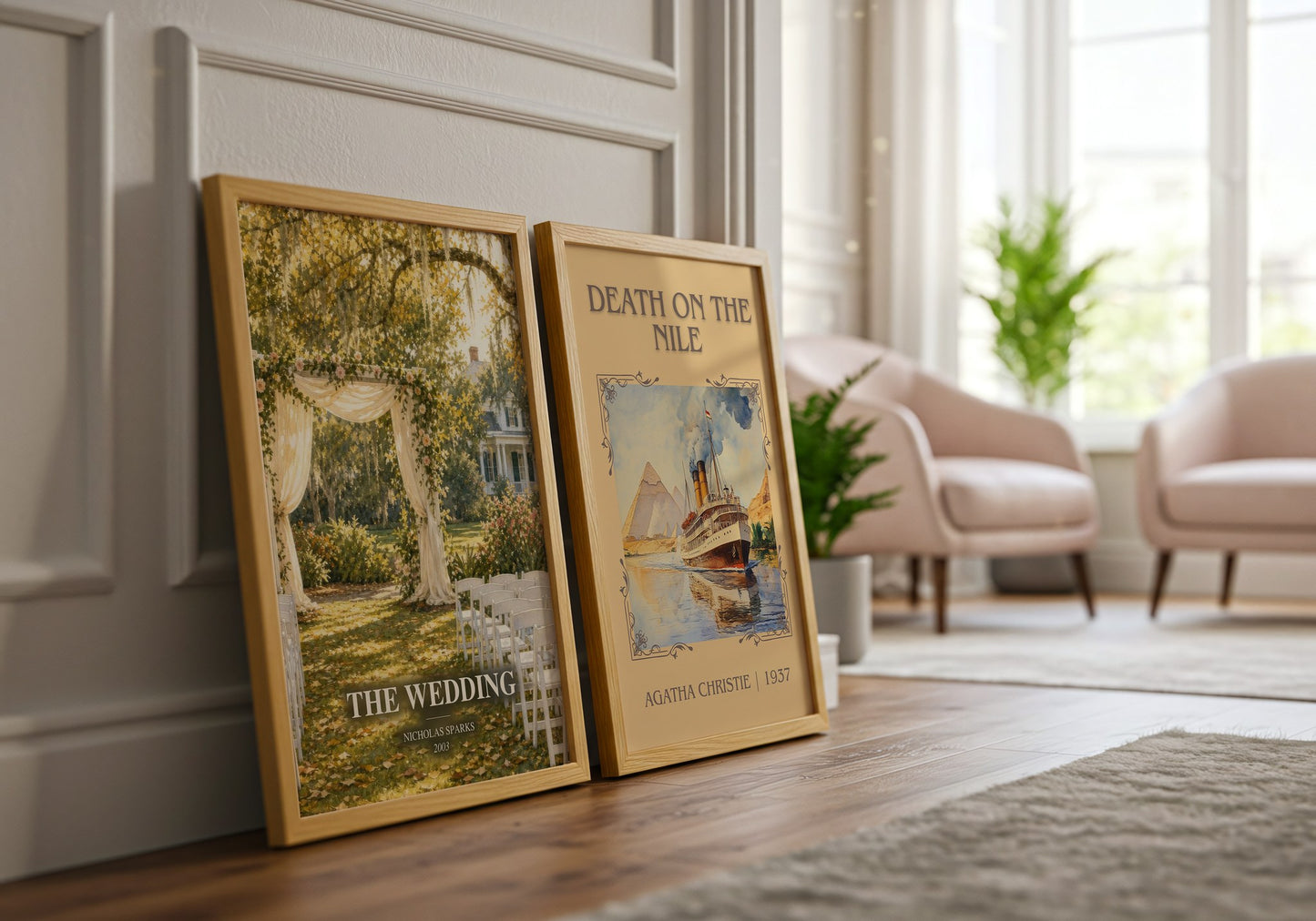 The Wedding watercolour print framed by window – literary home decor