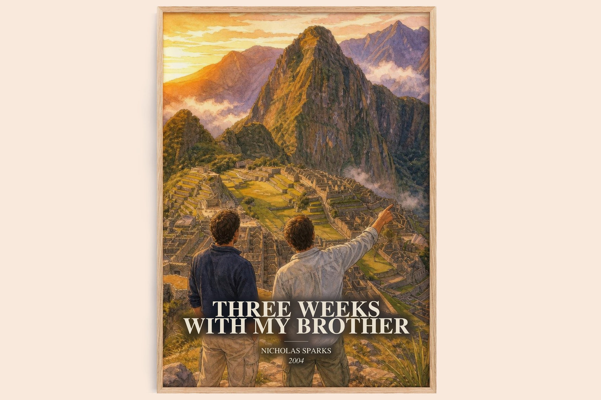 Three Weeks With My Brother watercolour book poster by Nicholas Sparks – framed literary art print