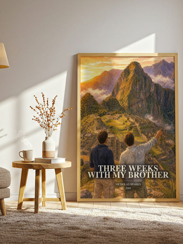 Three Weeks With My Brother watercolour print in frame leaning in hallway – memoir wall art
