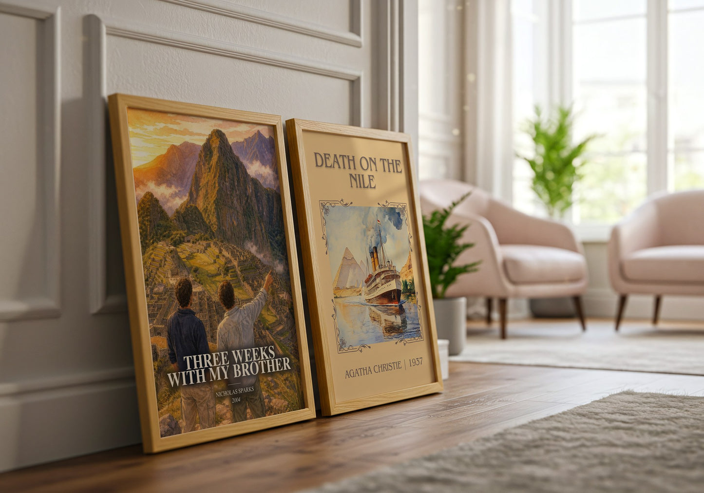 Three Weeks With My Brother watercolour print framed by window – literary home decor