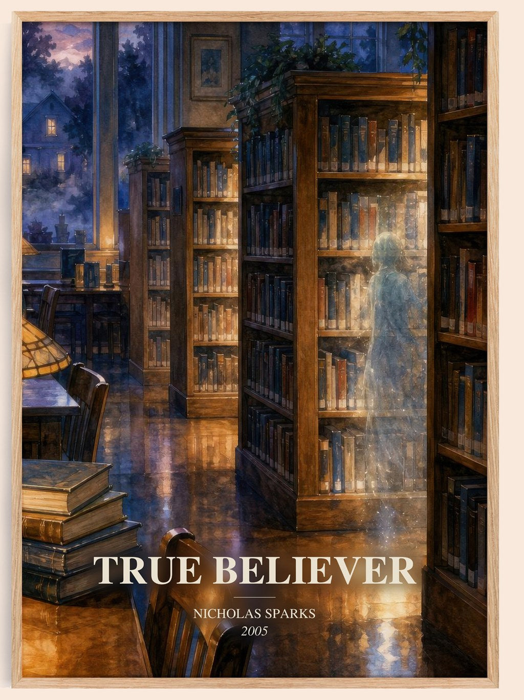 True Believer watercolour book poster by Nicholas Sparks – framed literary art print