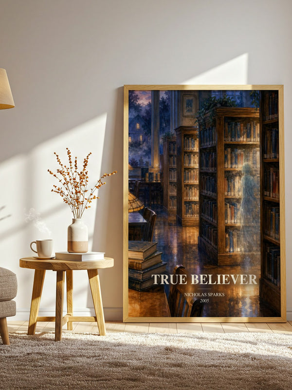 True Believer watercolour print in frame leaning in hallway – romance wall art