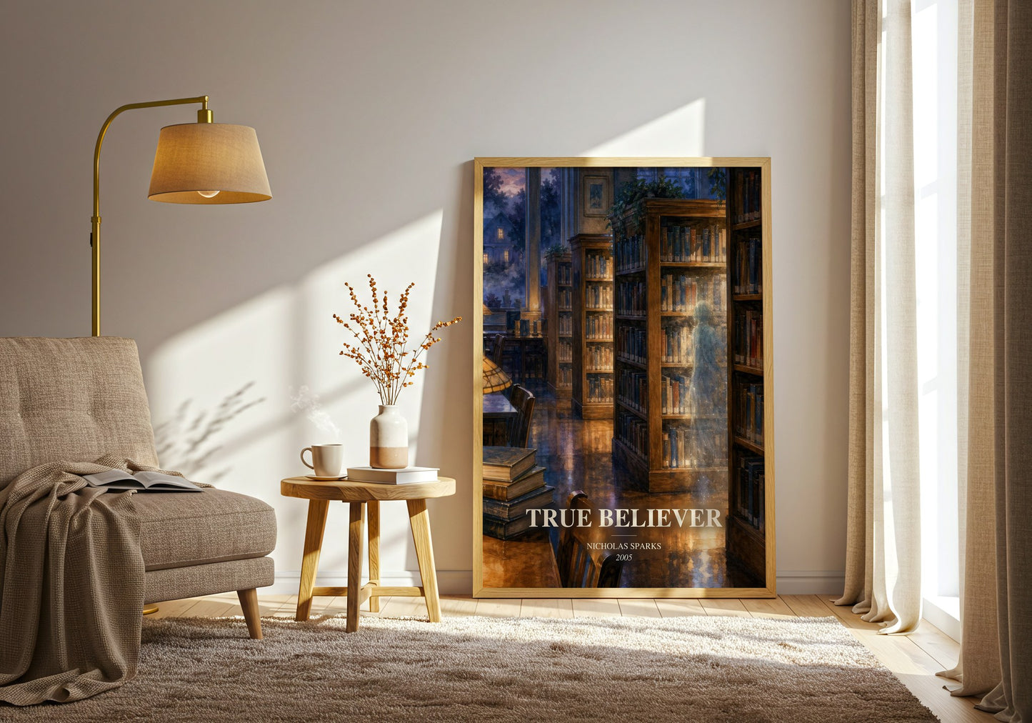 True Believer watercolour print in frame leaning in hallway – romance wall art