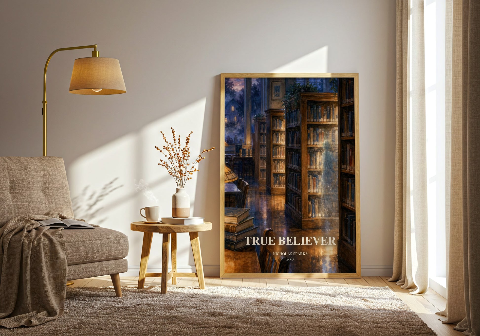 True Believer watercolour print in frame leaning in hallway – romance wall art