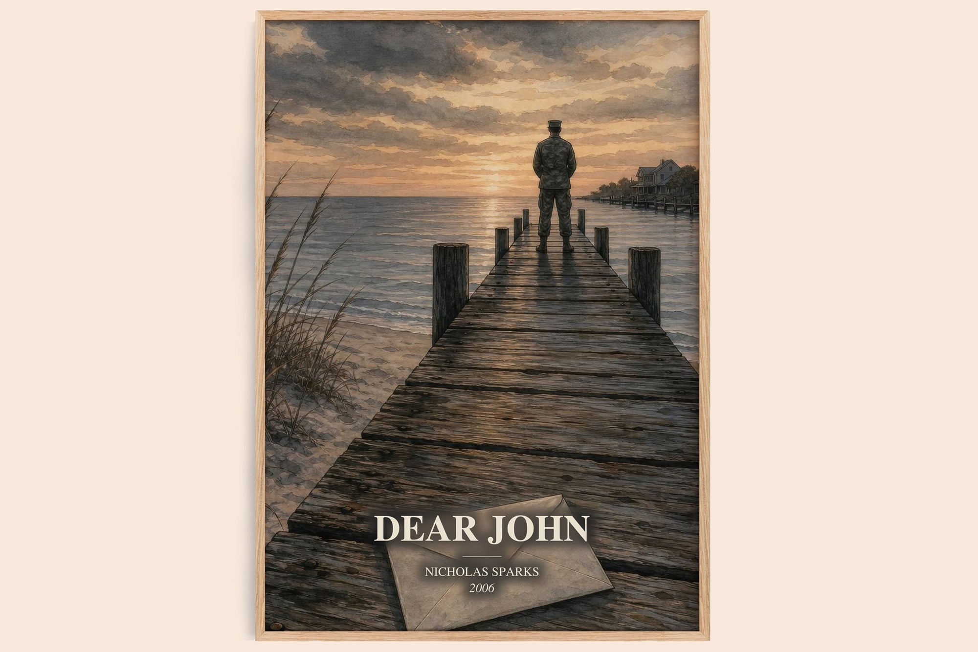 Dear John watercolour book poster by Nicholas Sparks – framed literary art print