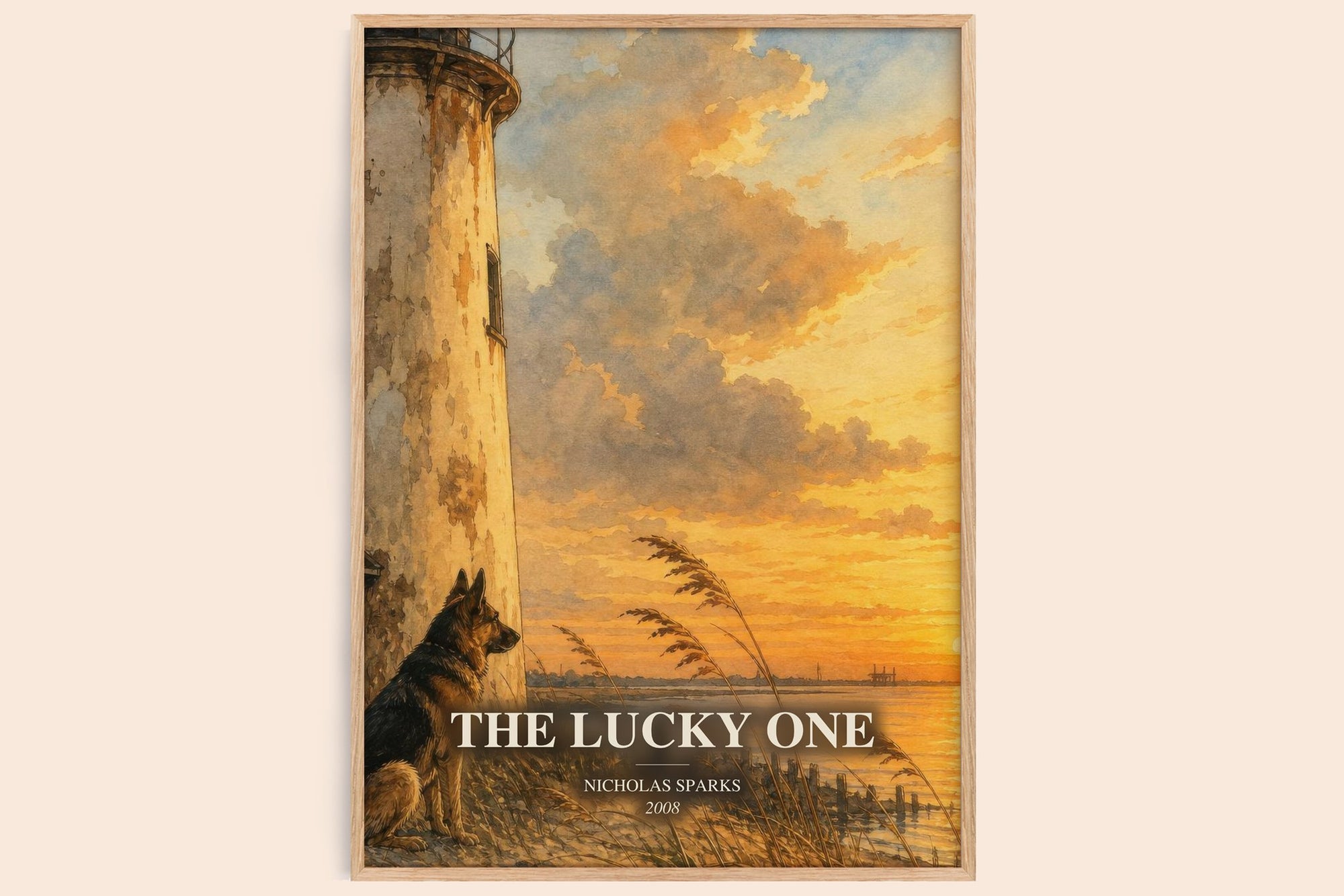 The Lucky One watercolour book poster by Nicholas Sparks – framed literary art print