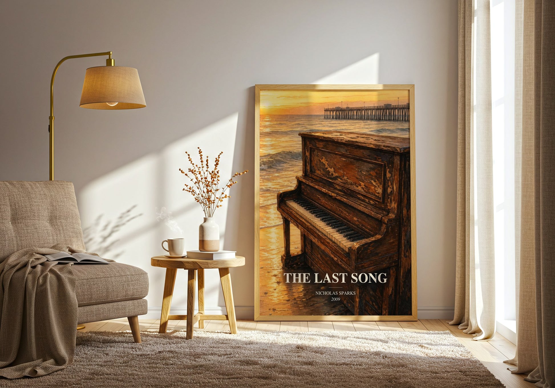 The Last Song watercolour print in frame leaning in hallway – young adult wall art