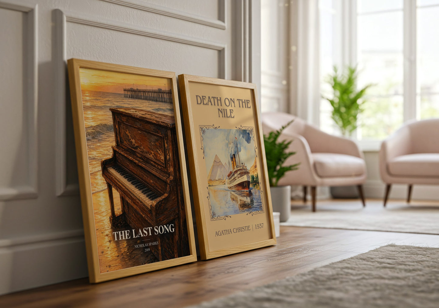 The Last Song watercolour print framed by window – literary home decor