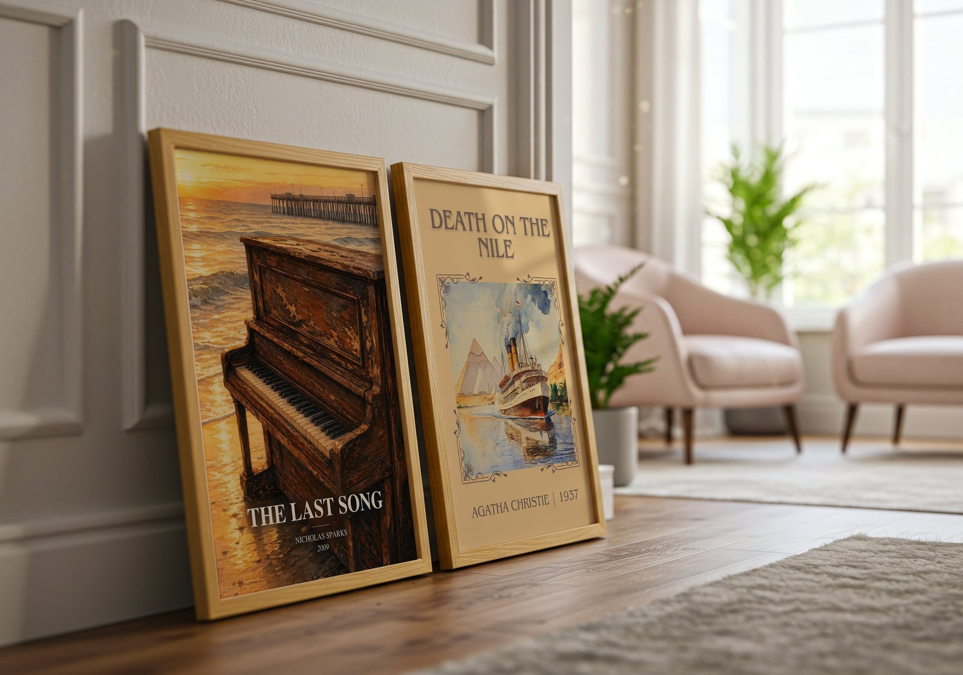 The Last Song watercolour print framed by window – literary home decor