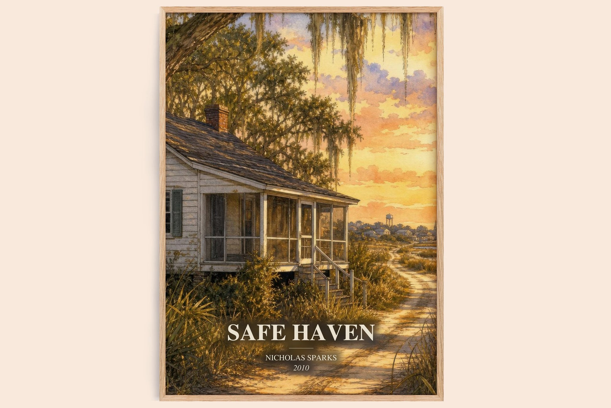 Safe Haven watercolour book poster by Nicholas Sparks – framed literary art print