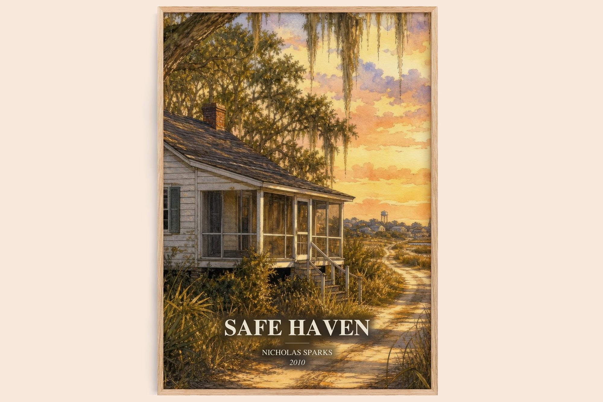 Safe Haven watercolour book poster by Nicholas Sparks – framed literary art print