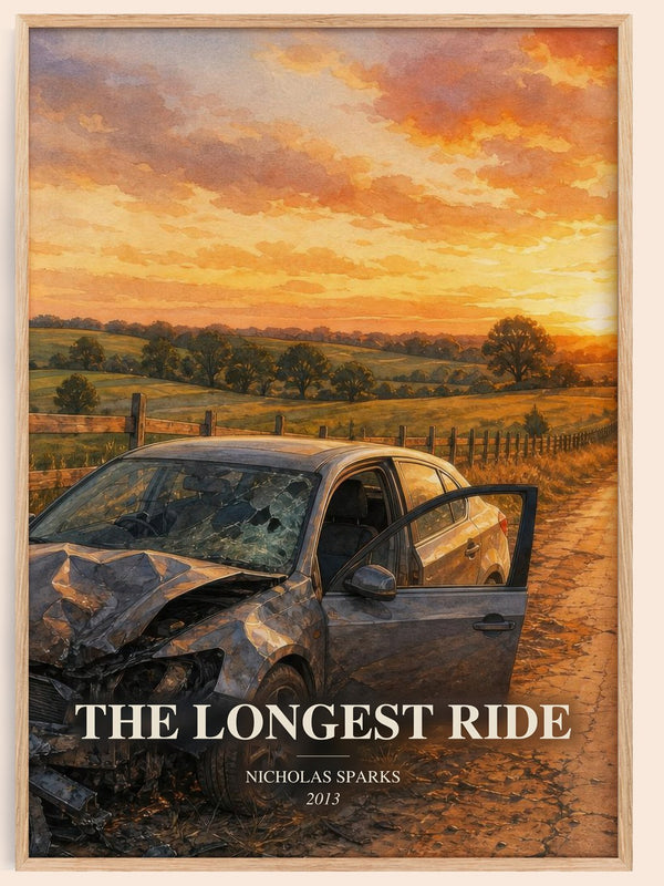 The Longest Ride watercolour book poster by Nicholas Sparks – framed literary art print