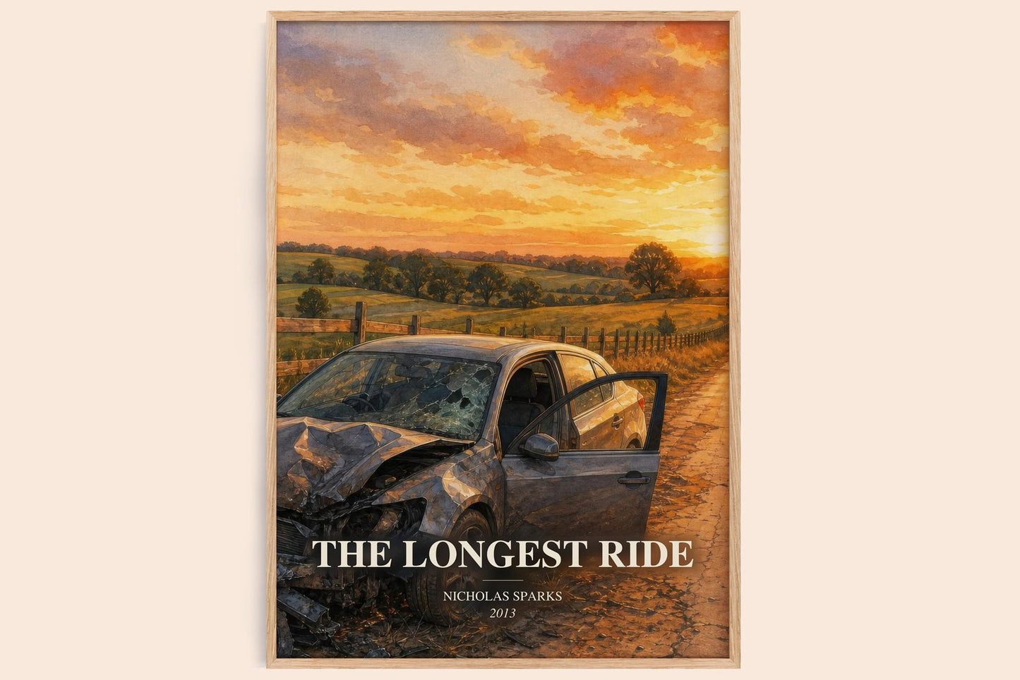 The Longest Ride watercolour book poster by Nicholas Sparks – framed literary art print