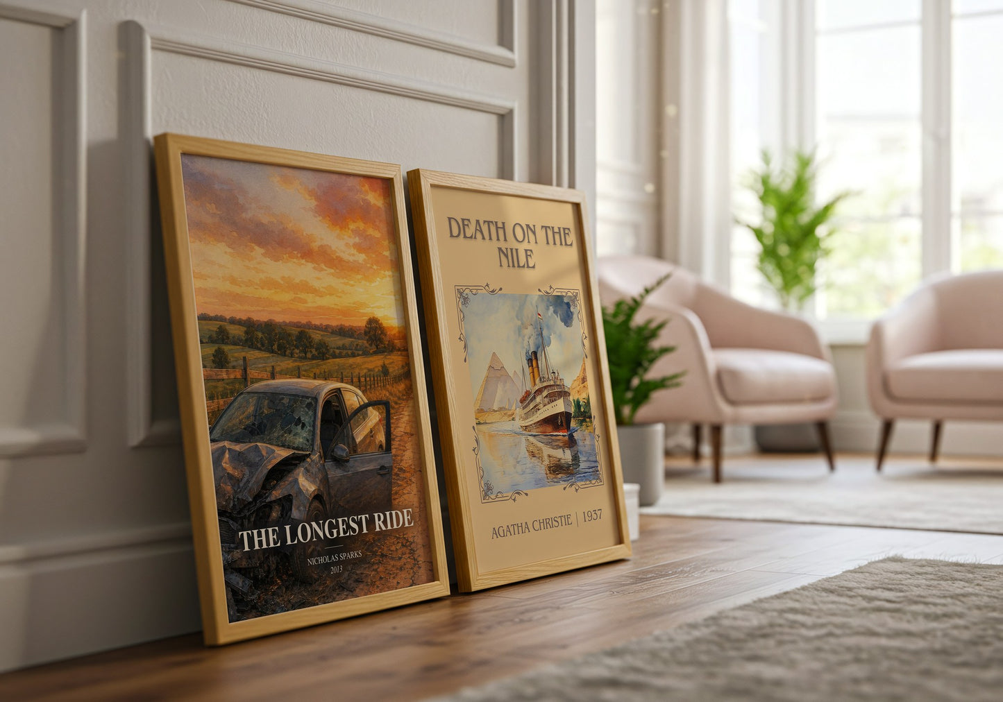 The Longest Ride watercolour print framed by window – literary home decor
