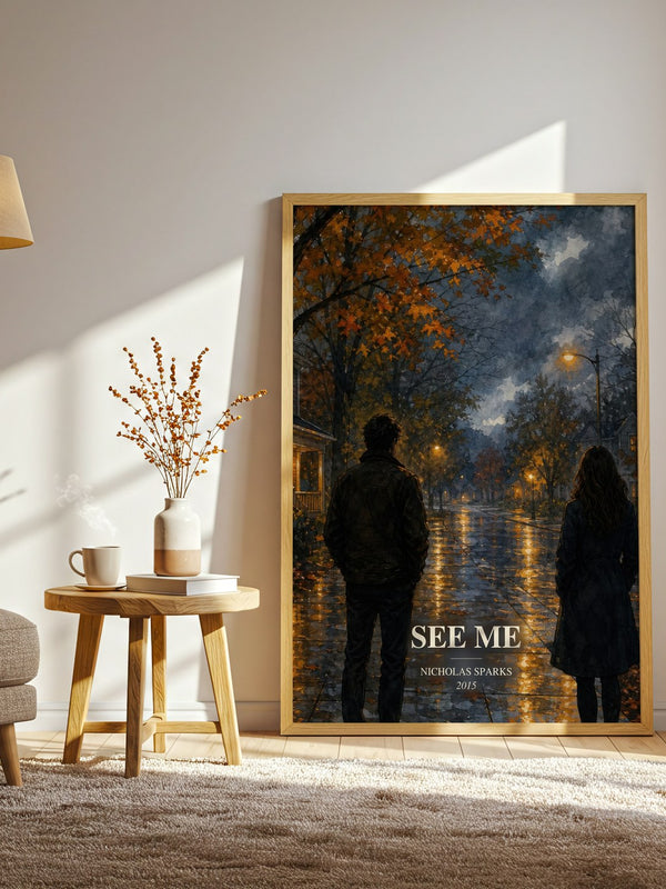 See Me watercolour print in frame leaning in hallway – contemporary fiction wall art