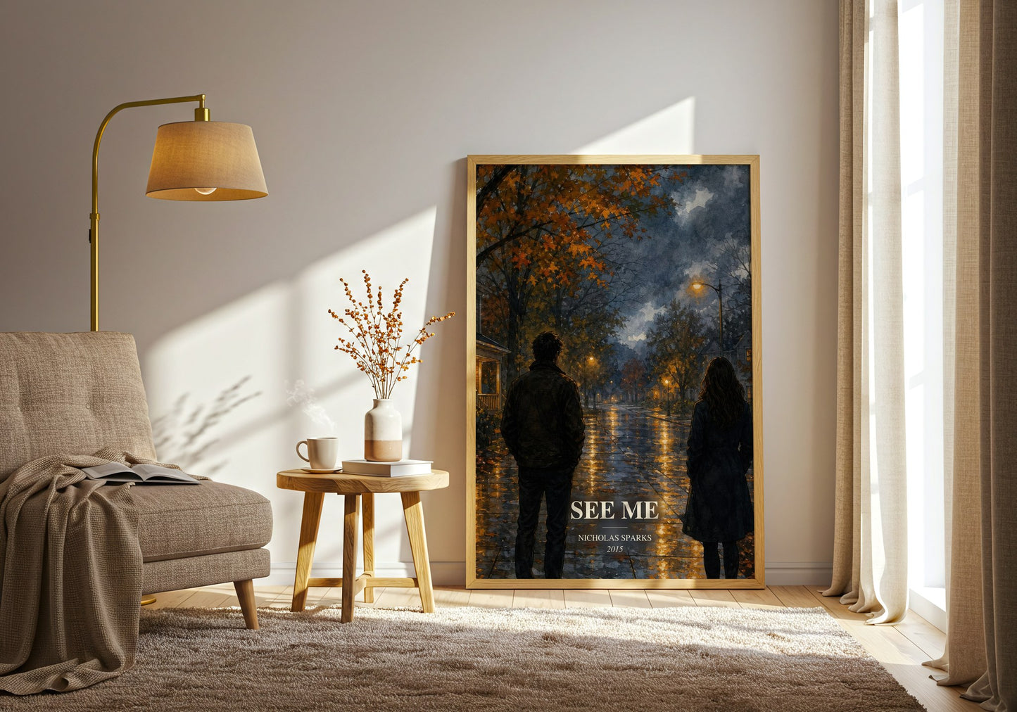 See Me watercolour print in frame leaning in hallway – contemporary fiction wall art