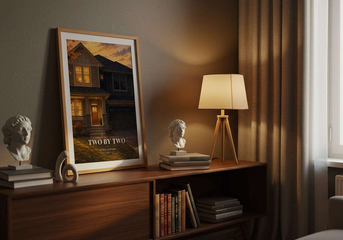 Two By Two watercolour print on bookshelf – Nicholas Sparks fan gift