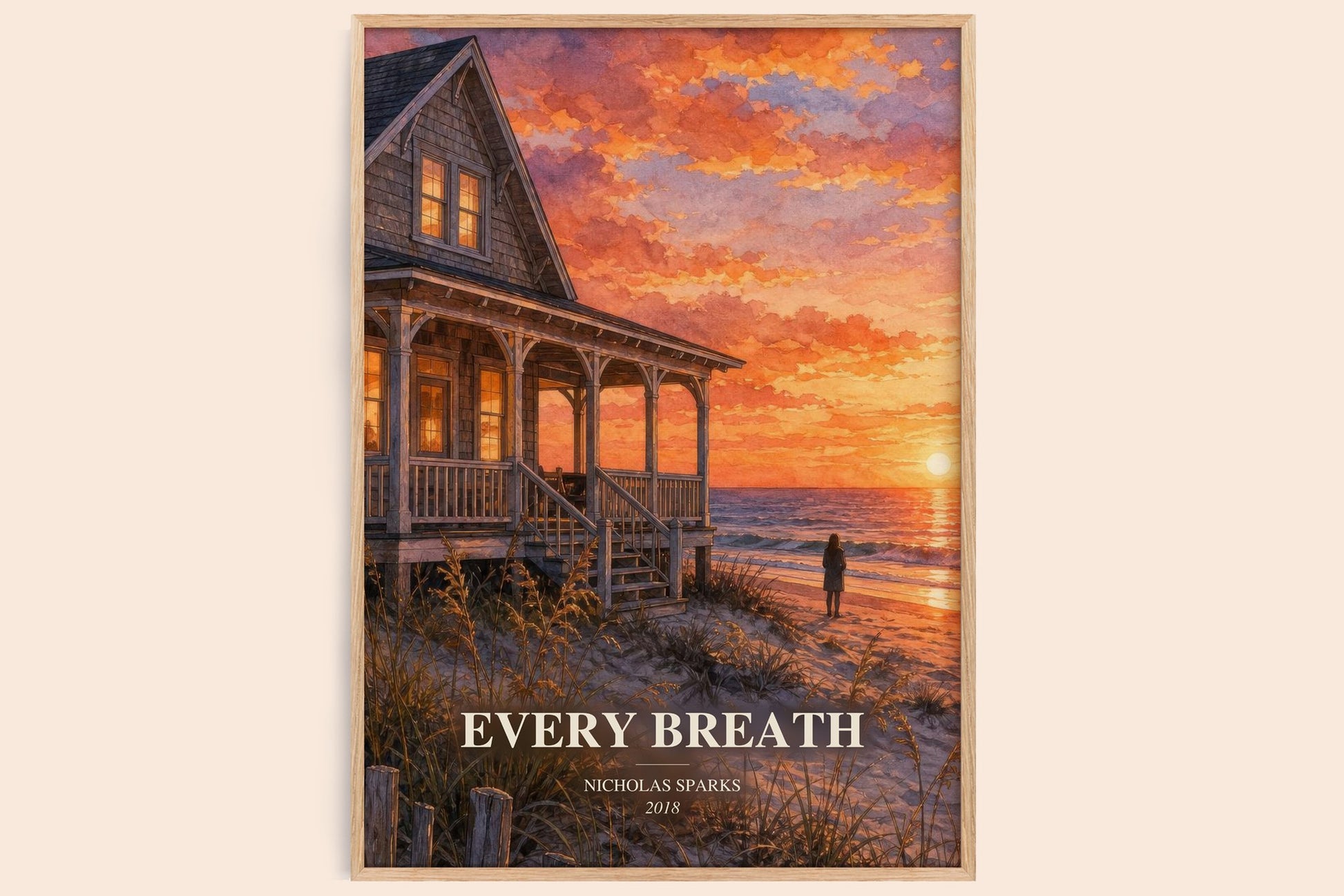 Every Breath watercolour book poster by Nicholas Sparks – framed literary art print