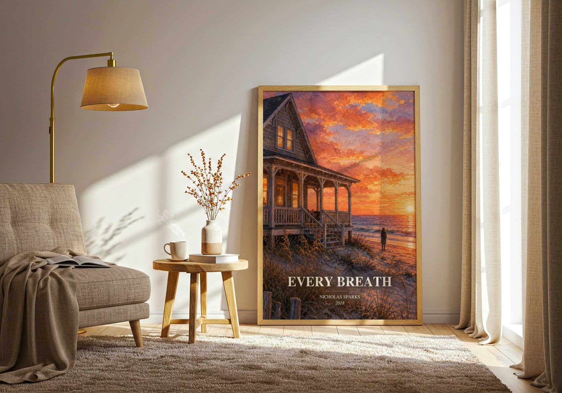 Every Breath watercolour print in frame leaning in hallway – romance wall art