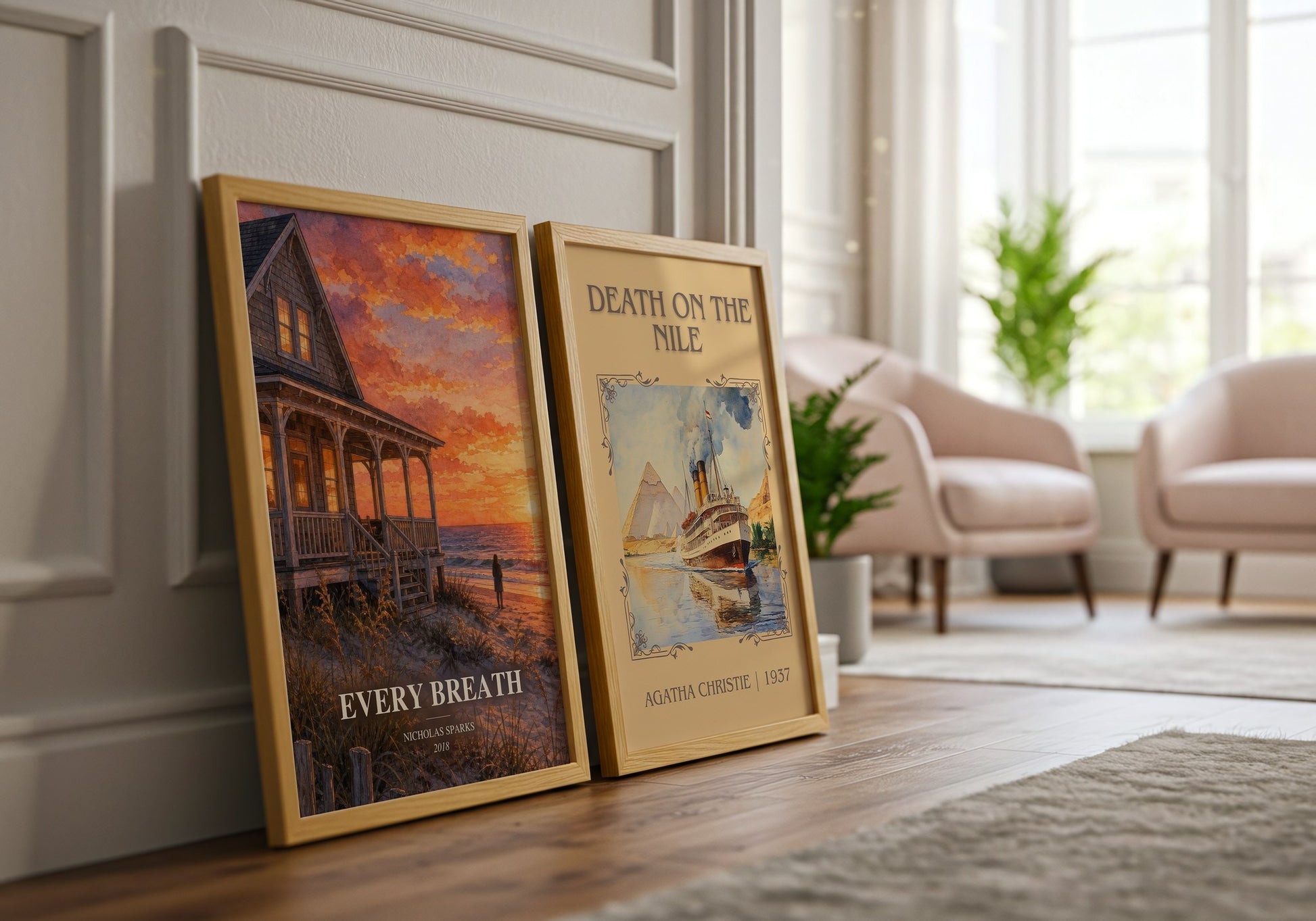 Every Breath watercolour print framed by window – literary home decor