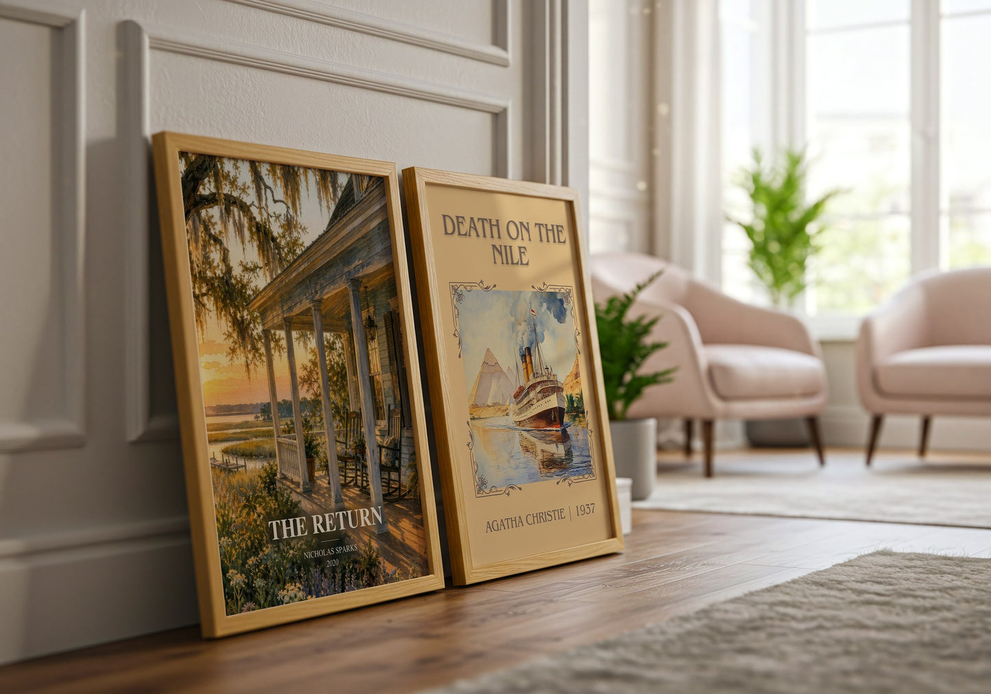 The Return watercolour print framed by window – literary home decor