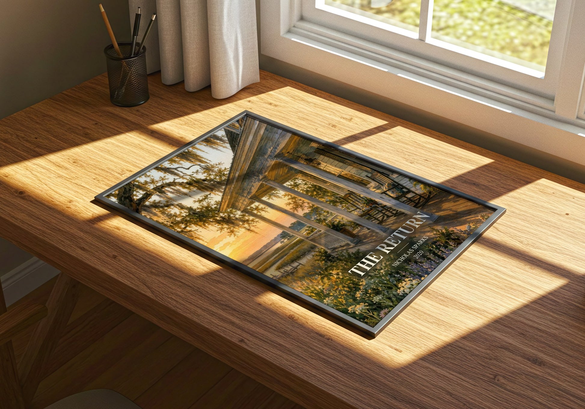 The Return watercolour book poster framed on wall – contemporary fiction wall art