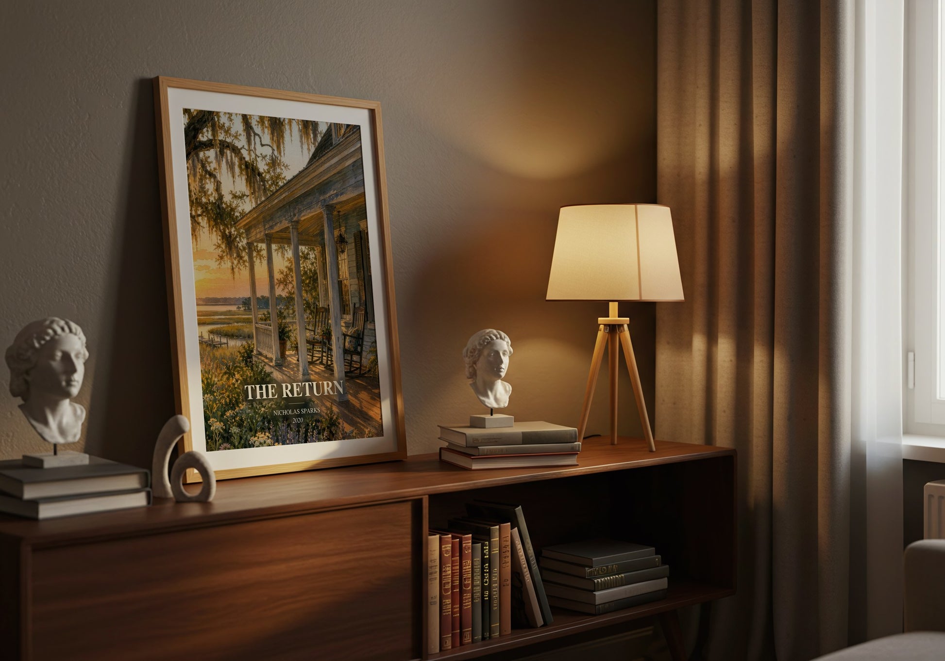 The Return watercolour print on bookshelf – Nicholas Sparks fan gift
