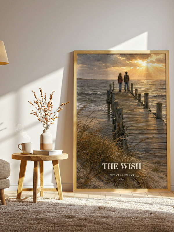 The Wish watercolour print in frame leaning in hallway – contemporary fiction wall art