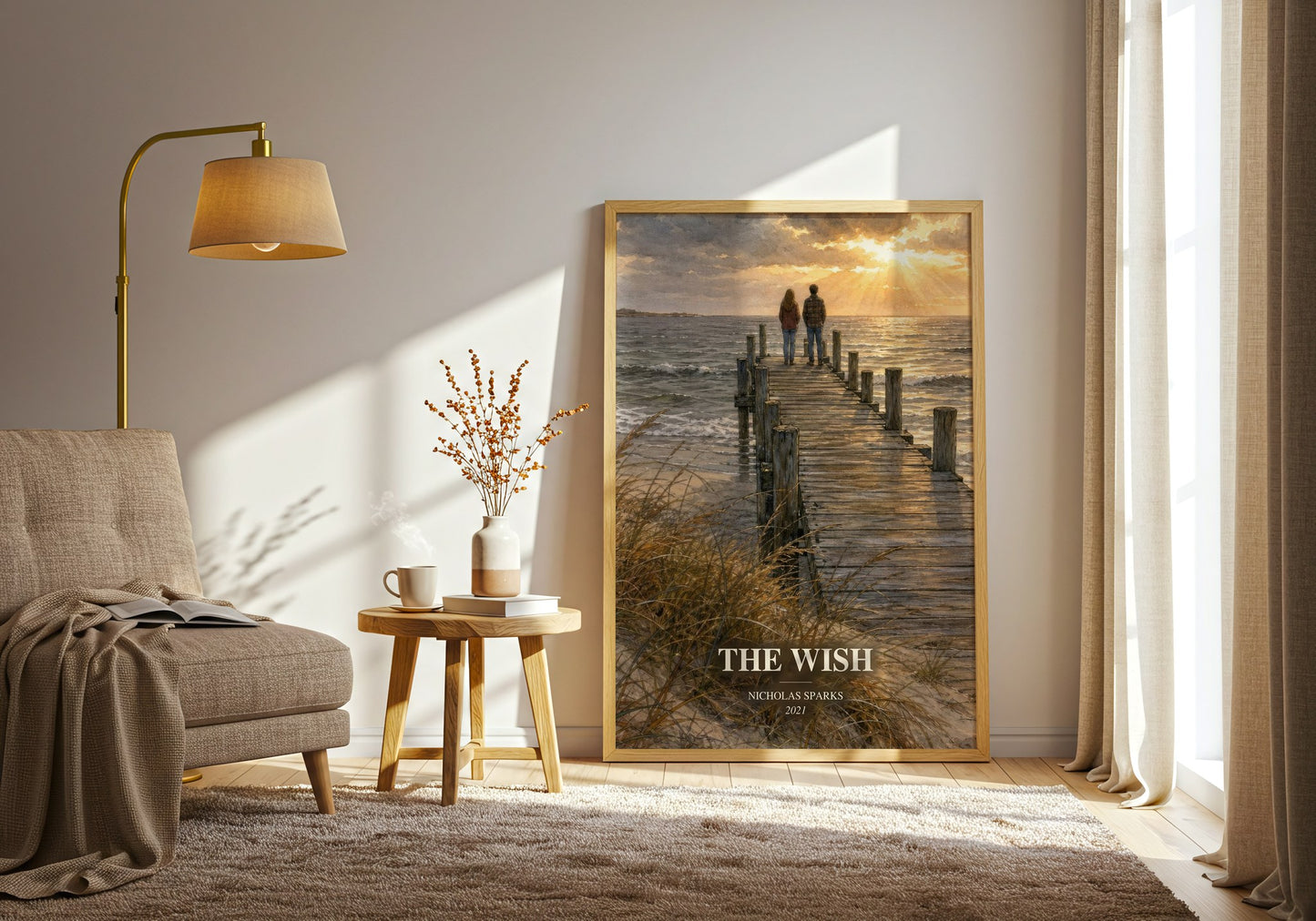 The Wish watercolour print in frame leaning in hallway – contemporary fiction wall art