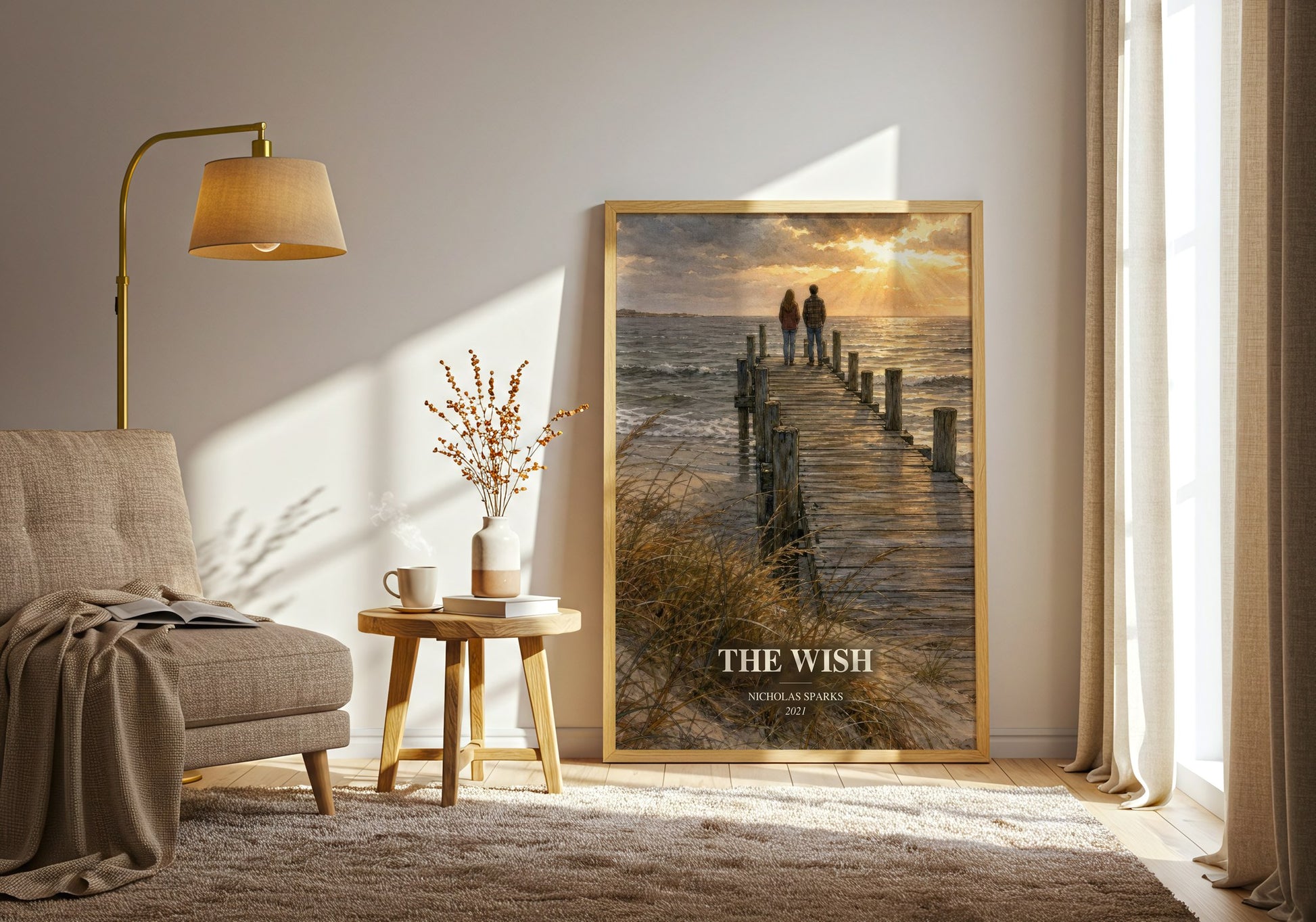 The Wish watercolour print in frame leaning in hallway – contemporary fiction wall art