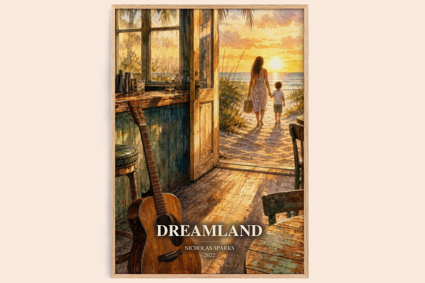 Dreamland watercolour book poster by Nicholas Sparks – framed literary art print