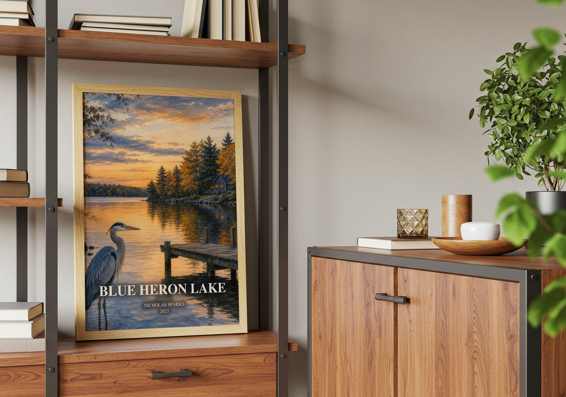 Blue Heron Lake book watercolour illustration paper finish options – matte satin gloss