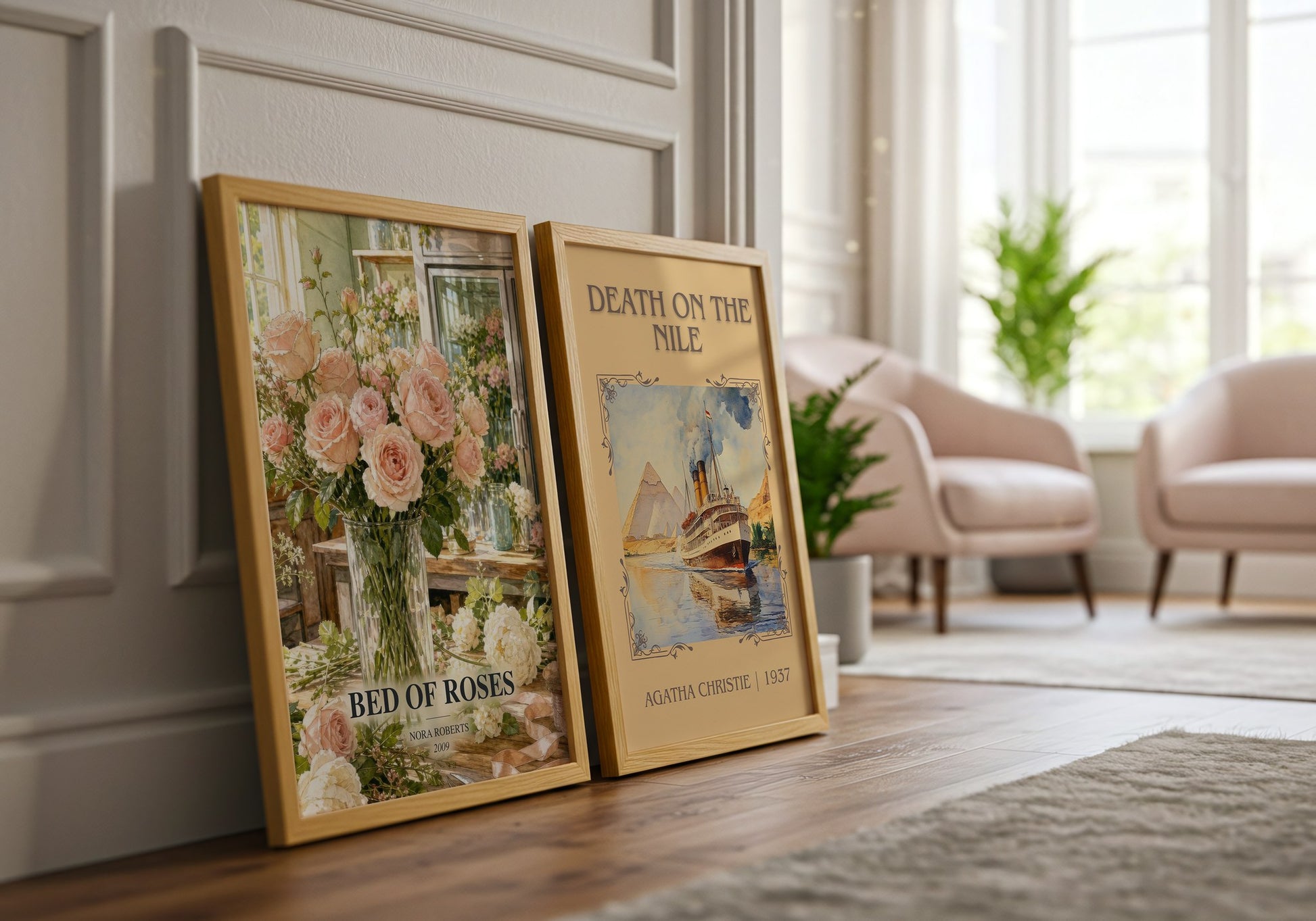 Bed Of Roses watercolour print framed by window – literary home decor