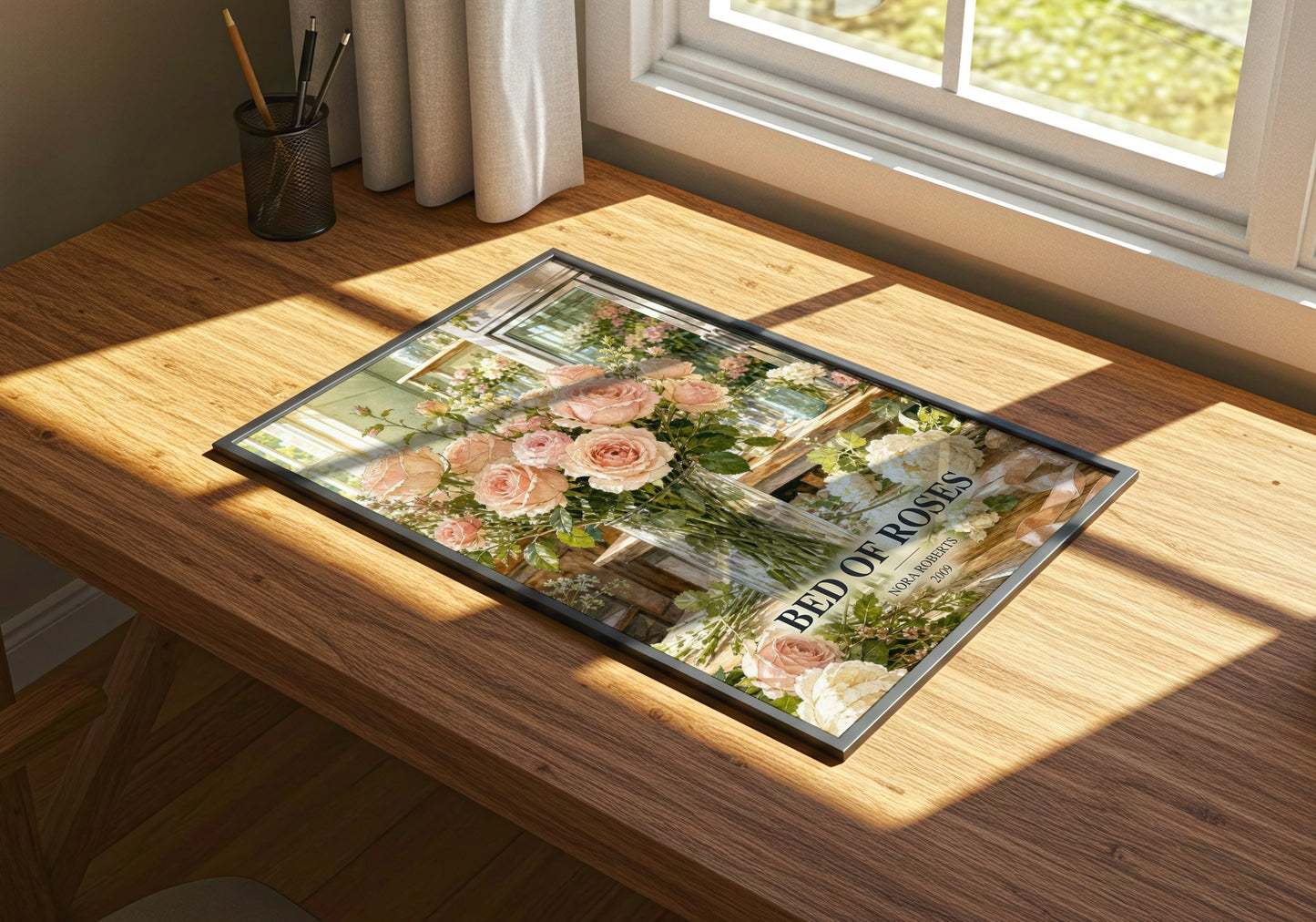 Bed Of Roses watercolour book poster framed on wall – romance wall art