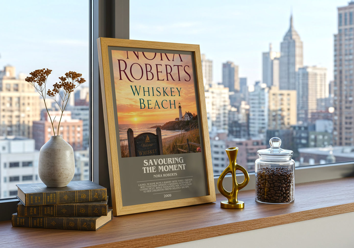 Savouring The Moment bookish print framed by window – literary home decor