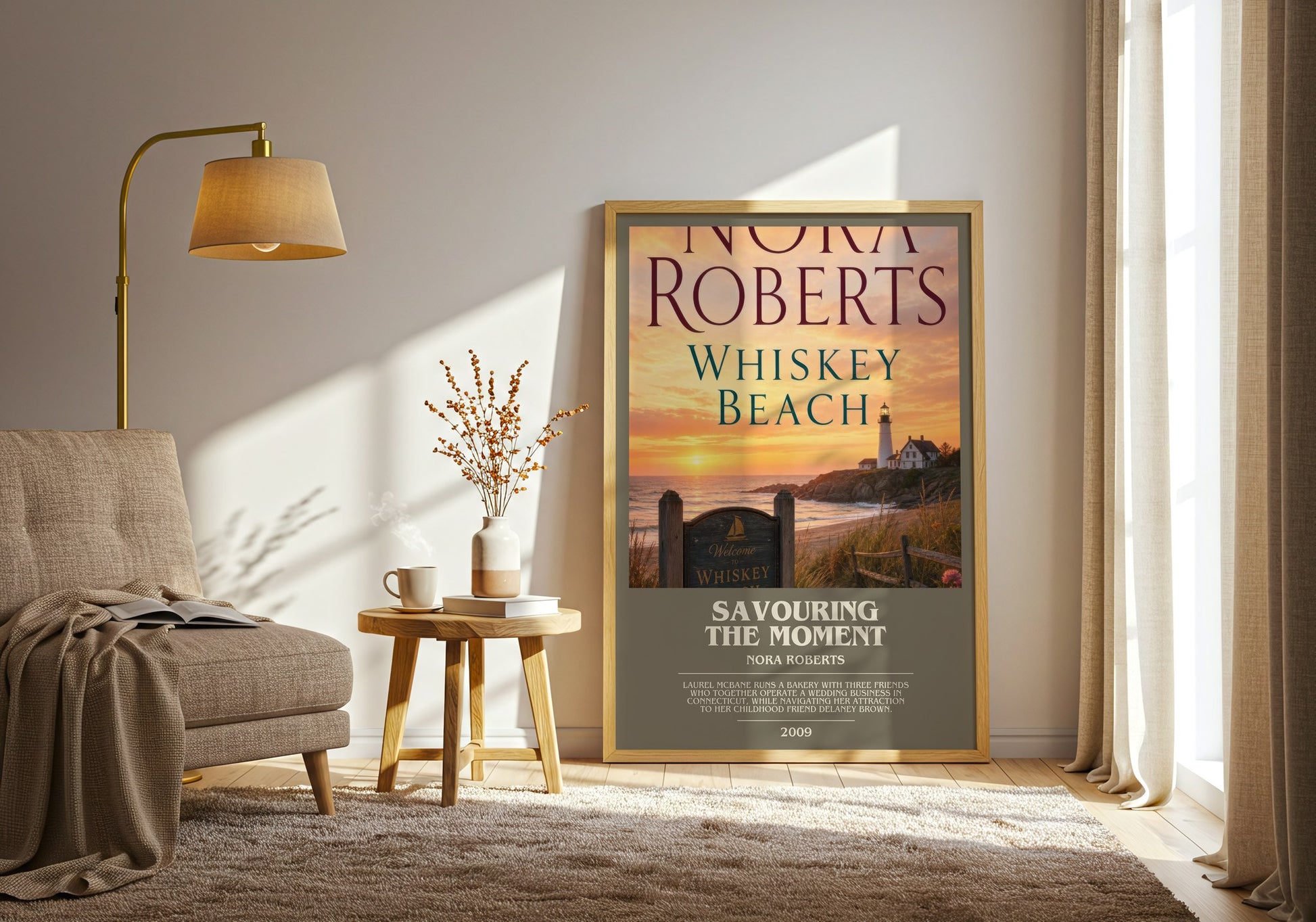 Savouring The Moment bookish print on bookshelf – Nora Roberts fan gift