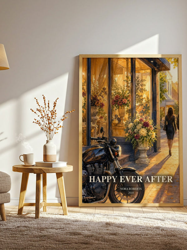 Happy Ever After watercolour print in frame leaning in hallway – romance wall art