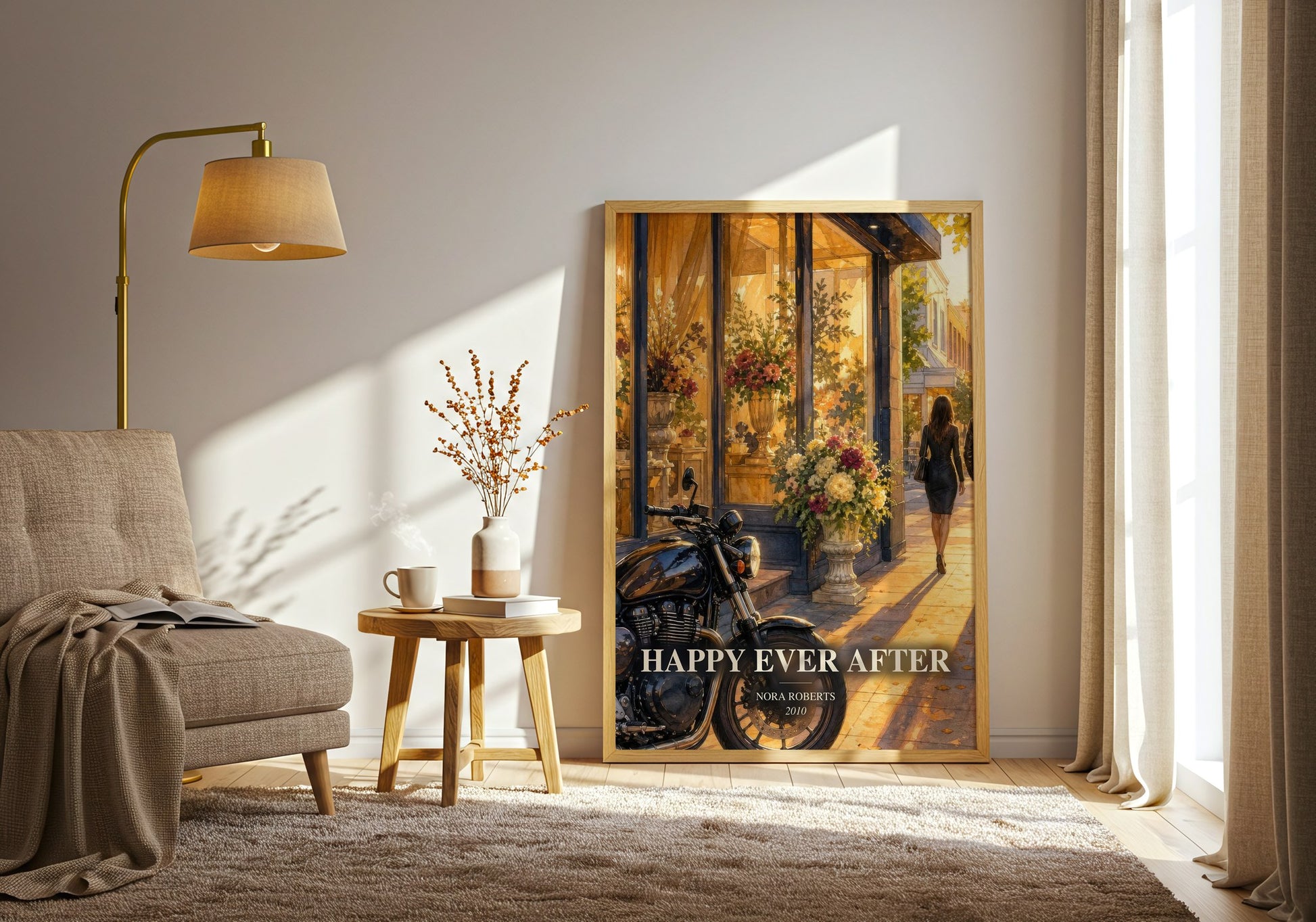 Happy Ever After watercolour print in frame leaning in hallway – romance wall art